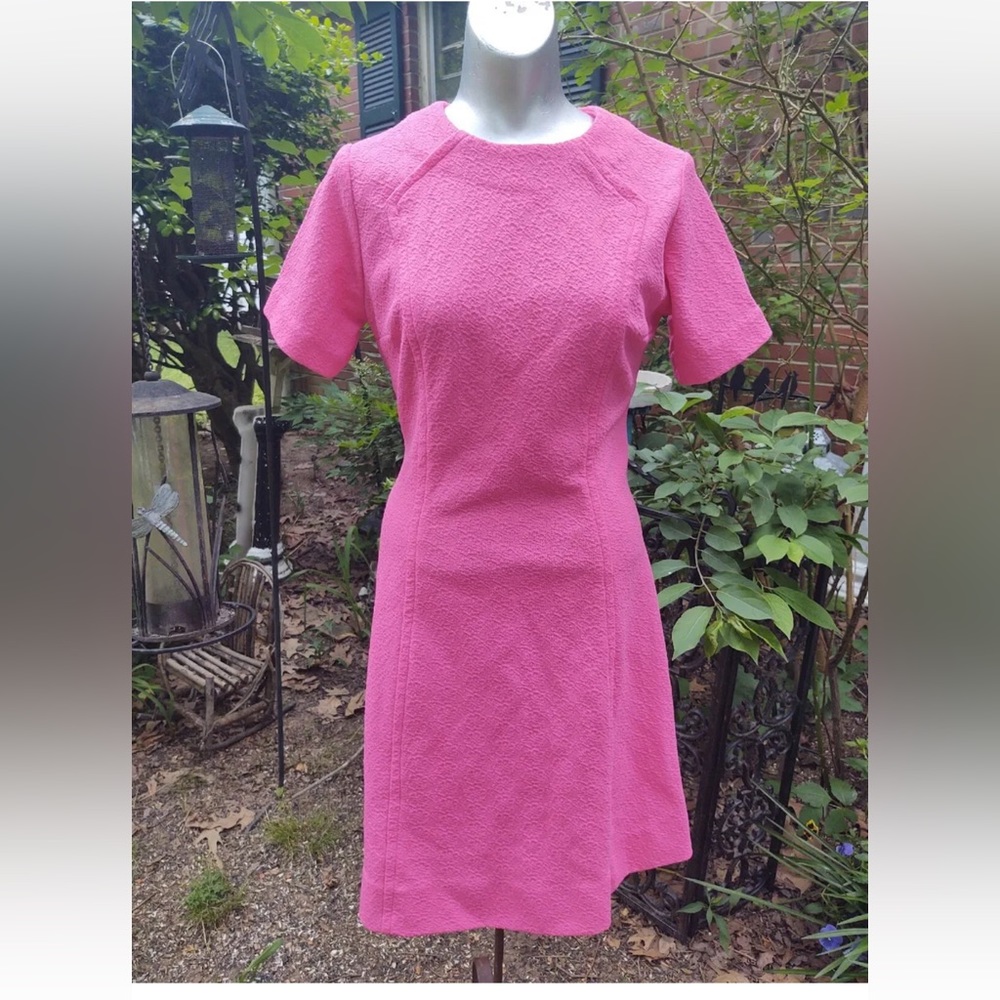 Vintage Mod Space Age 60s Pink Textured Stewardess Style Dress S